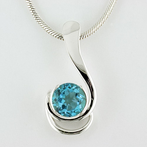 Sterling Silver Curling Pendant with Blue Topaz by Tom Kruskal
