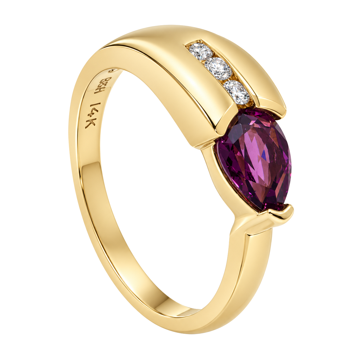 14K Yellow Gold Teardrop Rhodolite Garnet Ring