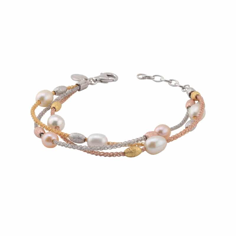Sterling Silver and Rose Gold Vermeil Mesh Pearl Bracelet by Frederic Duclos
