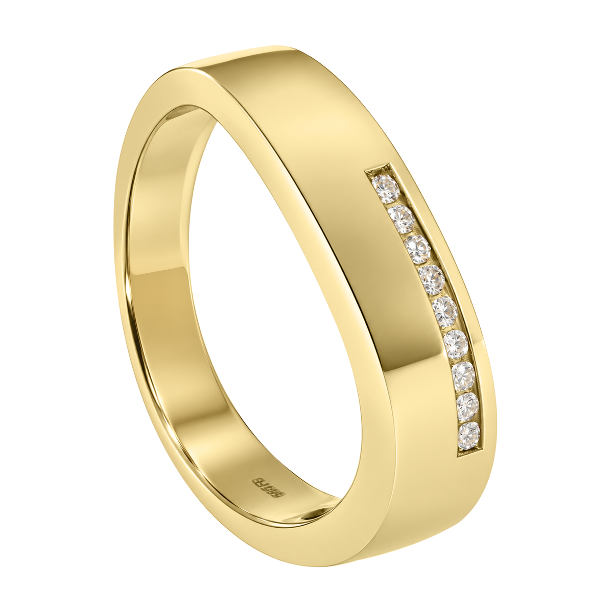 14K Yellow Gold Channel Set Diamond Wide Band