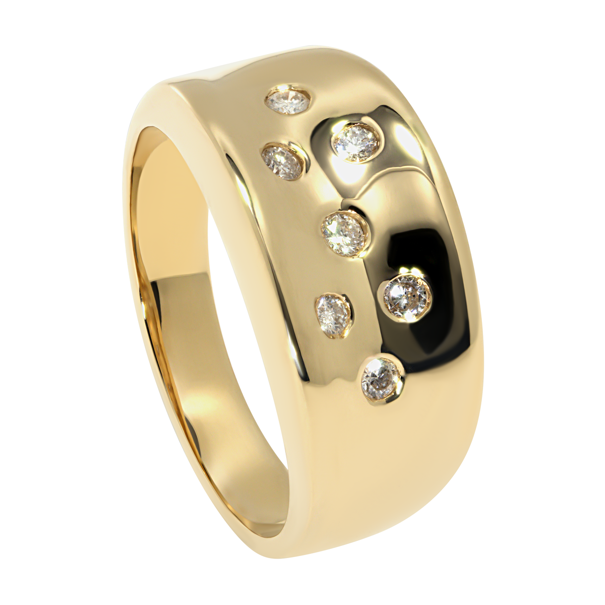 14K Yellow Gold Concave Inset Diamond Ring