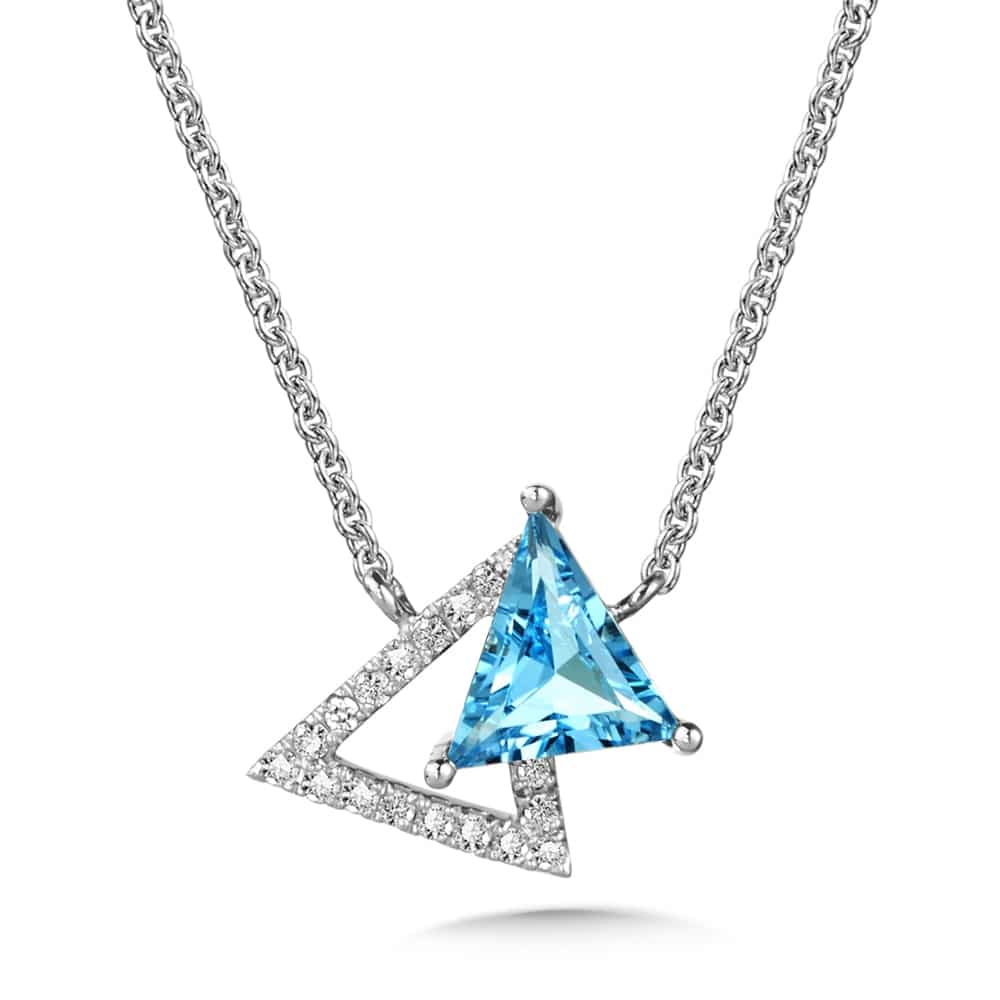 14K White Gold London Blue Topaz Trillion Necklace with Accent Diamonds by SDC Creations