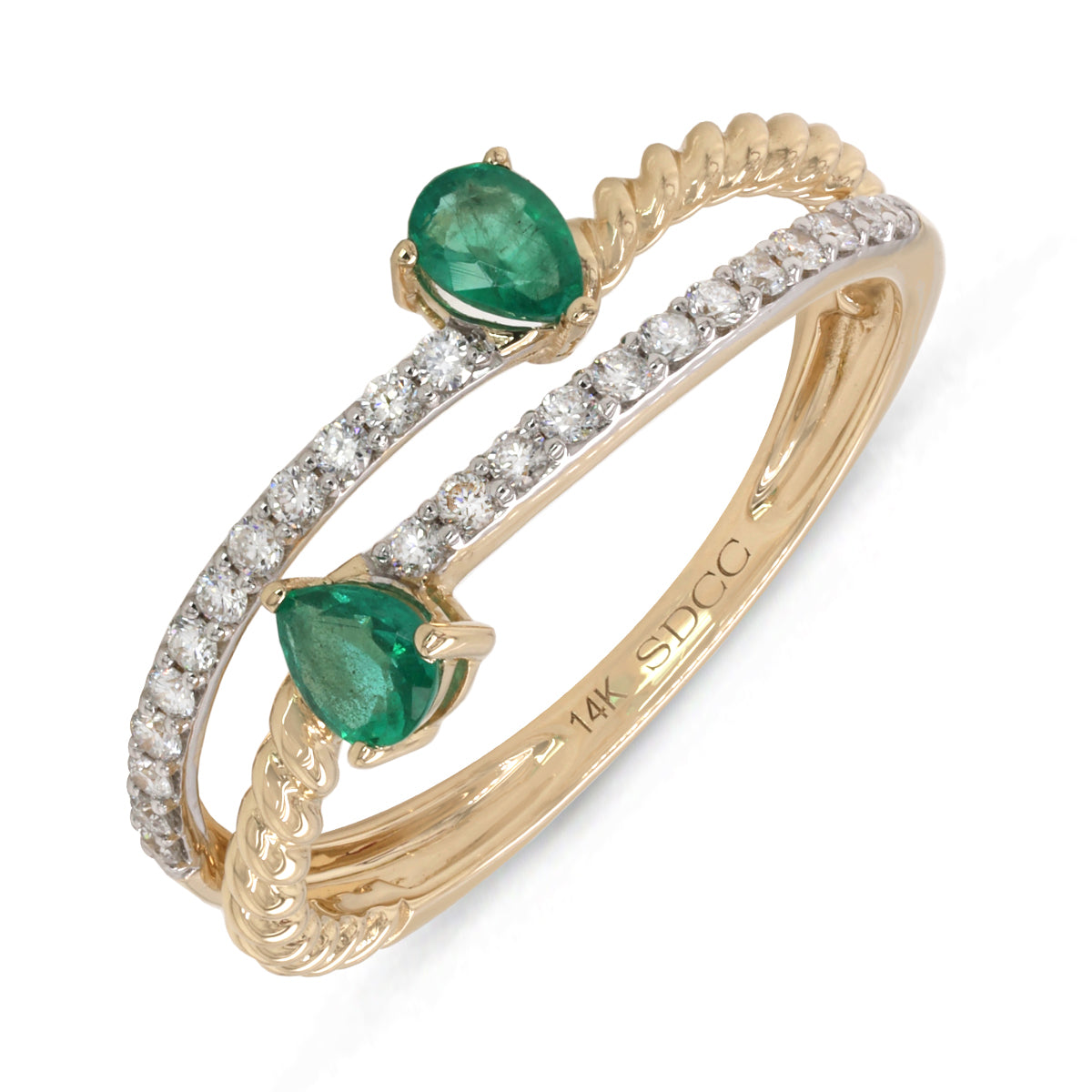 14K Yellow Gold Emerald and Diamond Split Band Ring