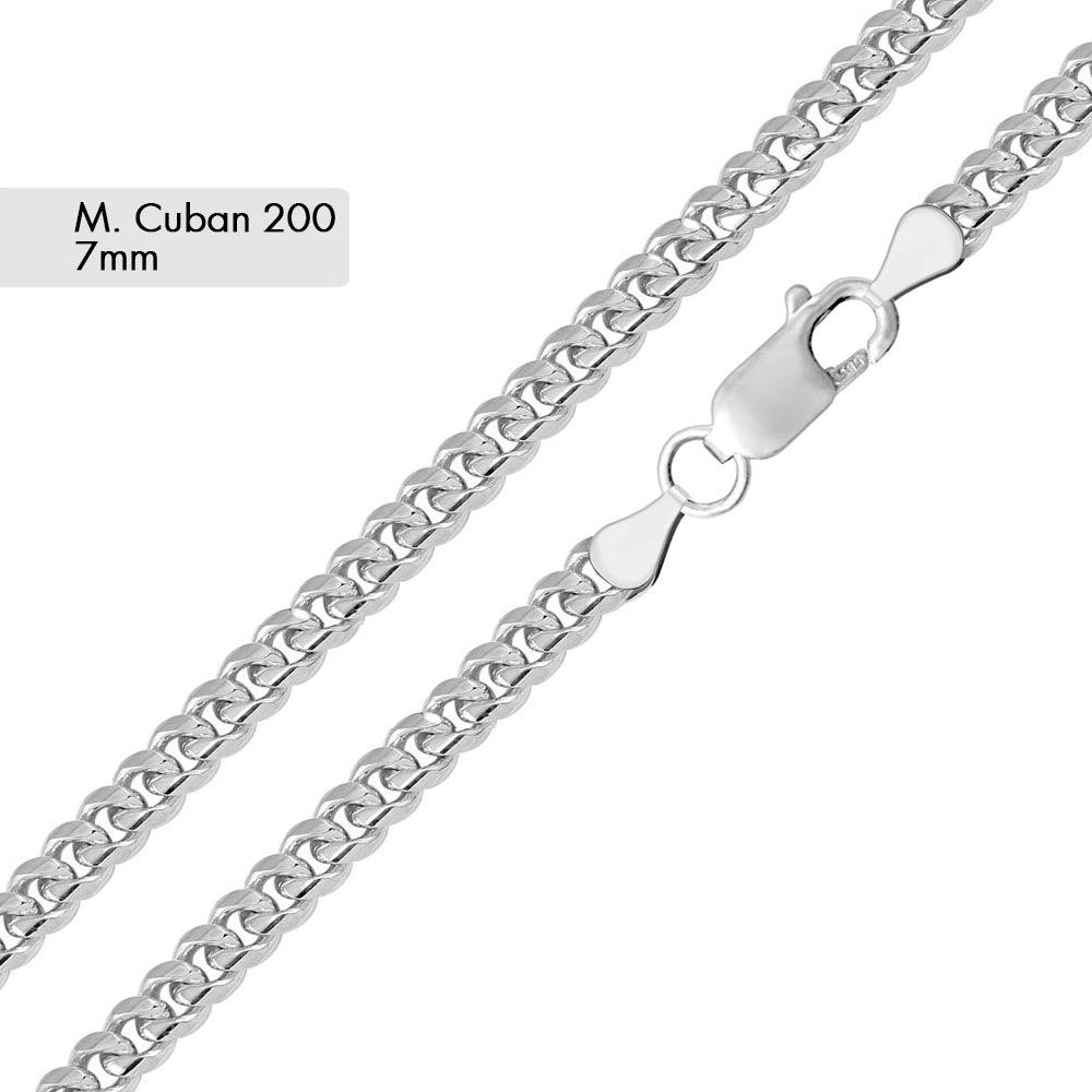 Rhodium Plated Sterling Silver 7mm Miami Cuban 200 Bracelet or Chain Link