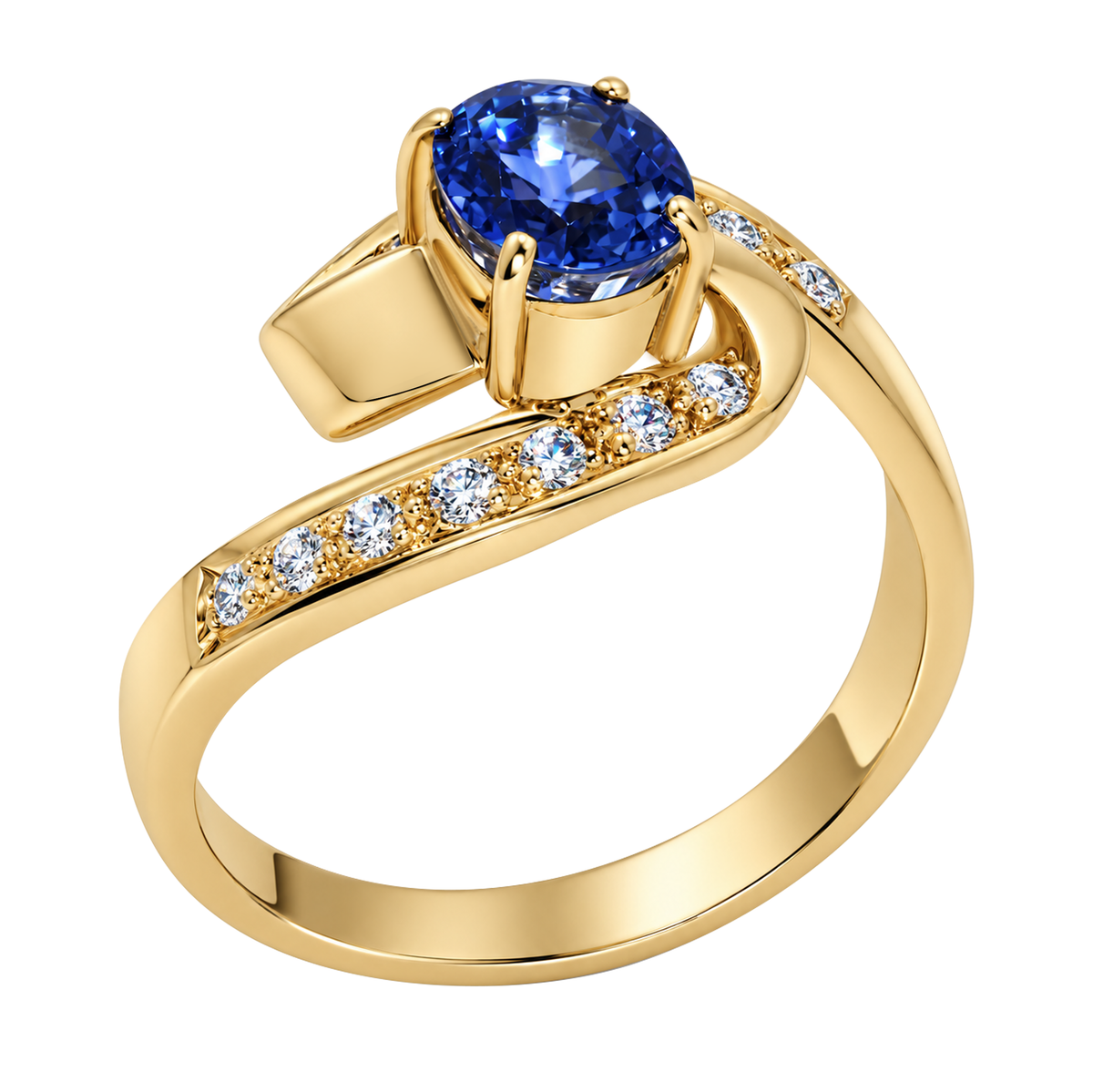 18K Yellow Gold Light Sapphire Ribbon Ring