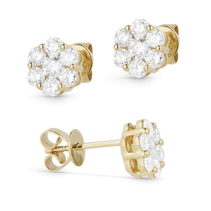 14K Yelllow Gold Cluster Diamond Earrings by Madison L