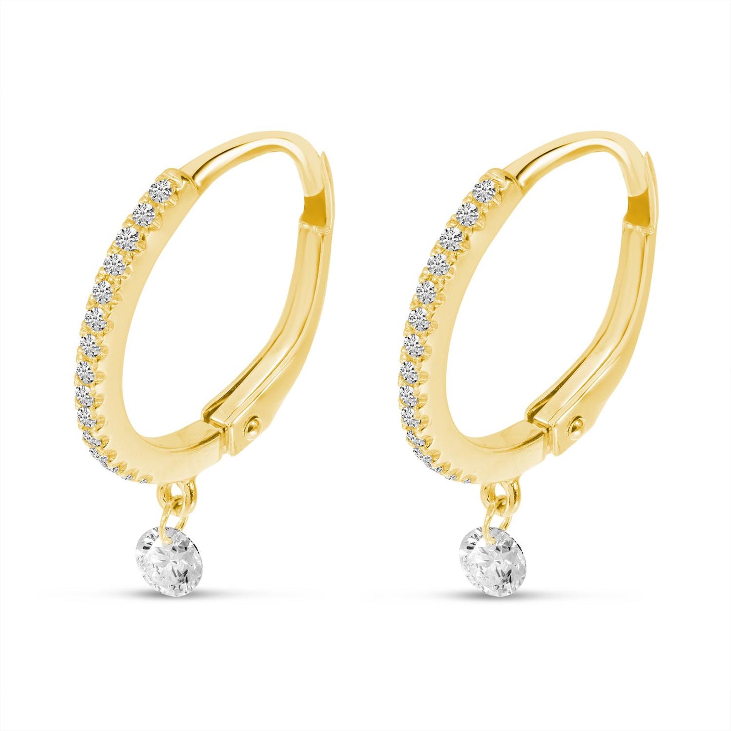 14K Yellow Gold Floating Diamond Huggies