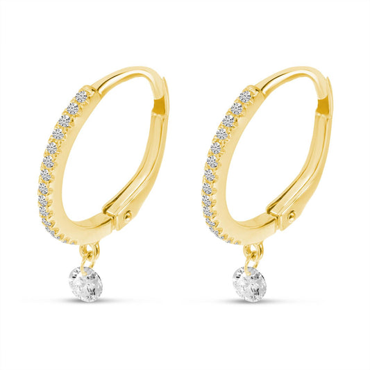 14K Yellow Gold Floating Diamond Huggies