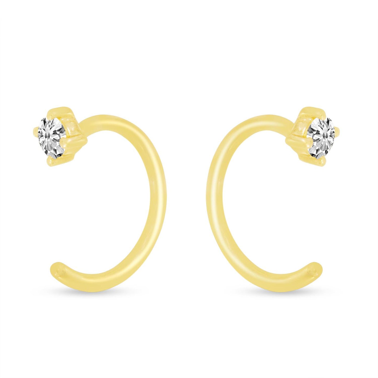 14K Yellow Gold Backward Diamond Huggies