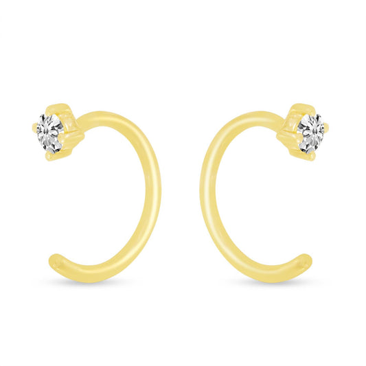 14K Yellow Gold Backward Diamond Huggies