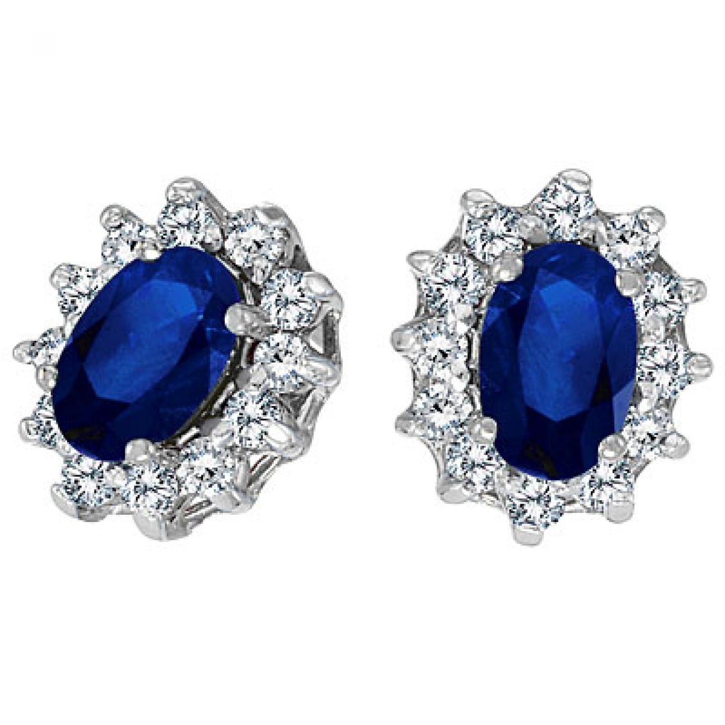 14K White Gold Blue Sapphire with Halo Diamonds Studs