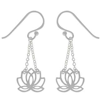 Sterling Silver Lotus Dangle Earrings Matte Finish by Boma