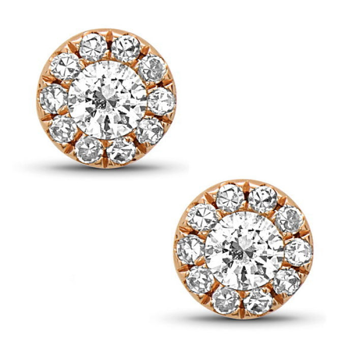 14K Rose Gold Diamond Halo Earrings