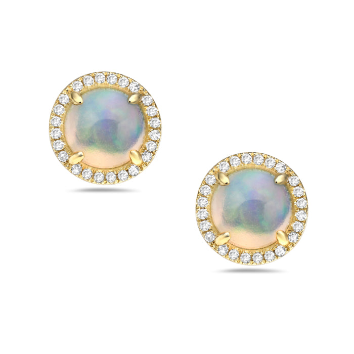 14K Yellow Gold Opal and Diamond Halo Earrings