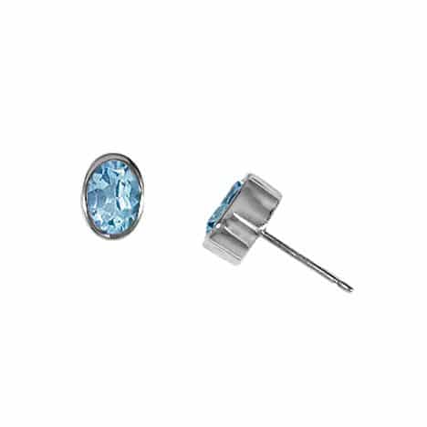 Sterling Silver Oval Blue Topaz Stud Earrings by Boma