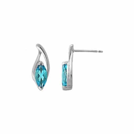 Sterling Silver Twisted Almond Shaped Blue Topaz Earrings by Boma