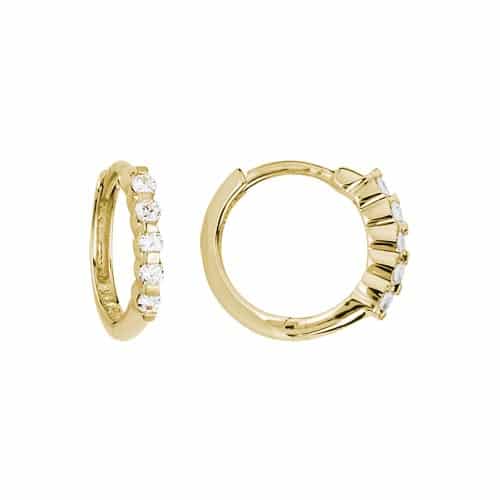 14K Yellow Gold Hinged Earrings with Prong Set Diamonds by The Little Jewel