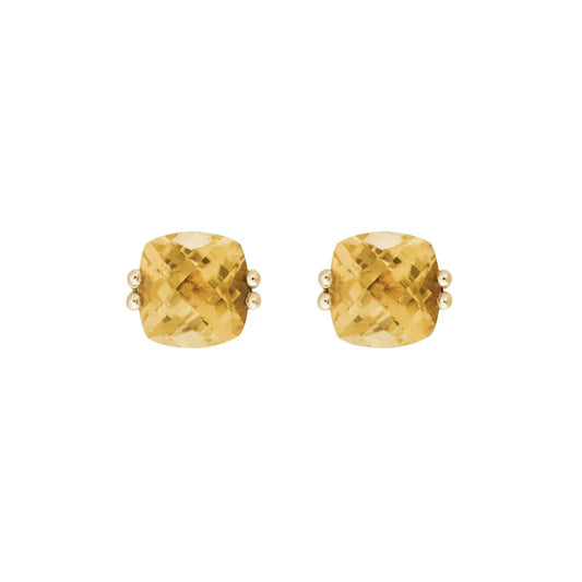 14K Yellow Gold Cushion Cut Studs