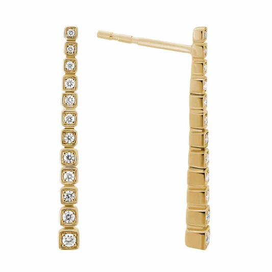 14K Yellow Gold Long Segmented Drop Bar Diamond Dangle Earrings by The Little Jewel