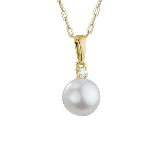 14K Yellow Gold Pearl Pendant with Diamond