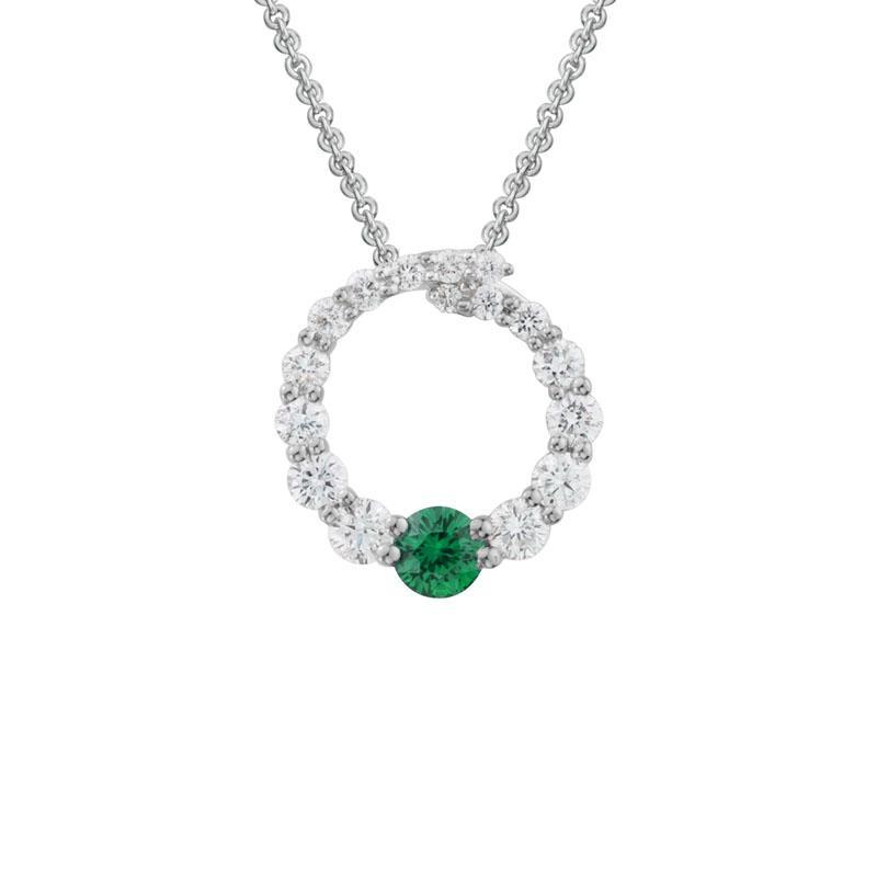 14K White Gold Loop of Diamonds with Emerald Pendant by The Little Jewel