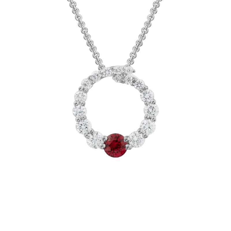 14K White Gold Loop of Diamonds with Ruby Pendant by The Little Jewel
