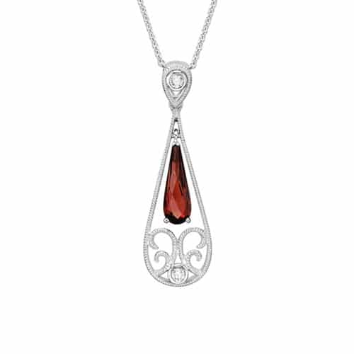 14K White Gold Pear Shaped Garnet Briolette Necklace by The Little Jewel