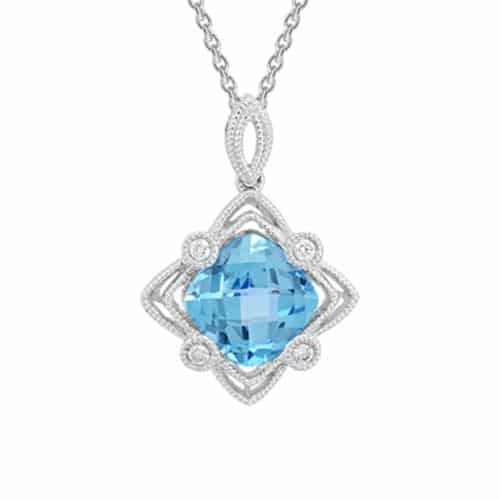 14K Yellow Gold Blue Topaz Filigree Pendant with Diamonds by The Little Jewel