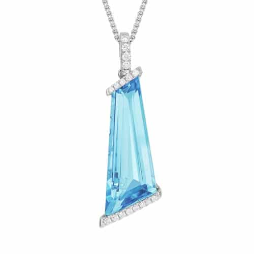 -14K White Gold Trapezoid Blue Topaz and Diamond Necklace by The Little Jewel