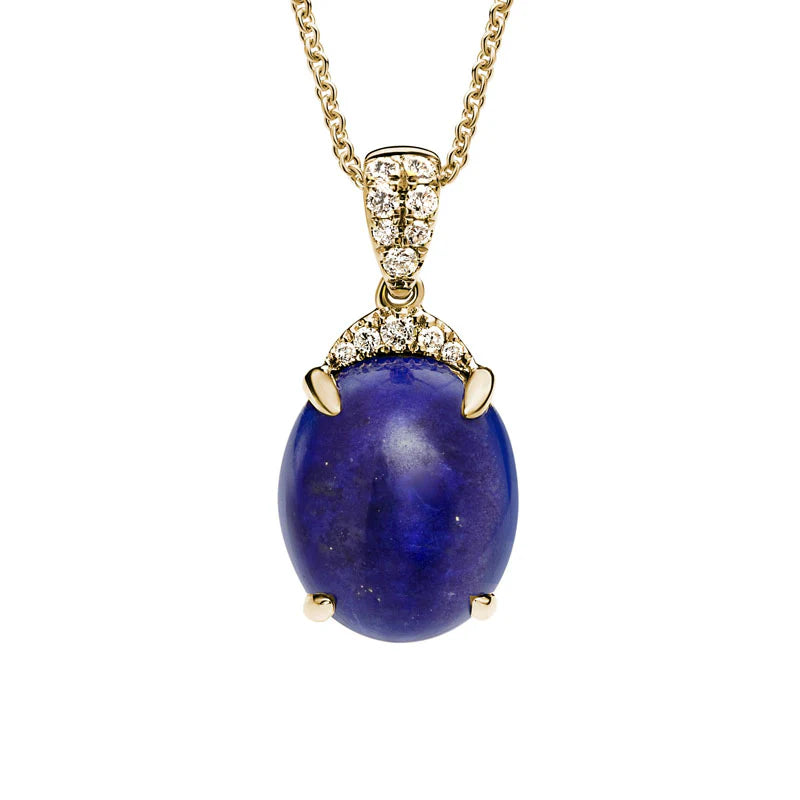 14K Yellow Gold Prong Set Lapis & Diamond Necklace