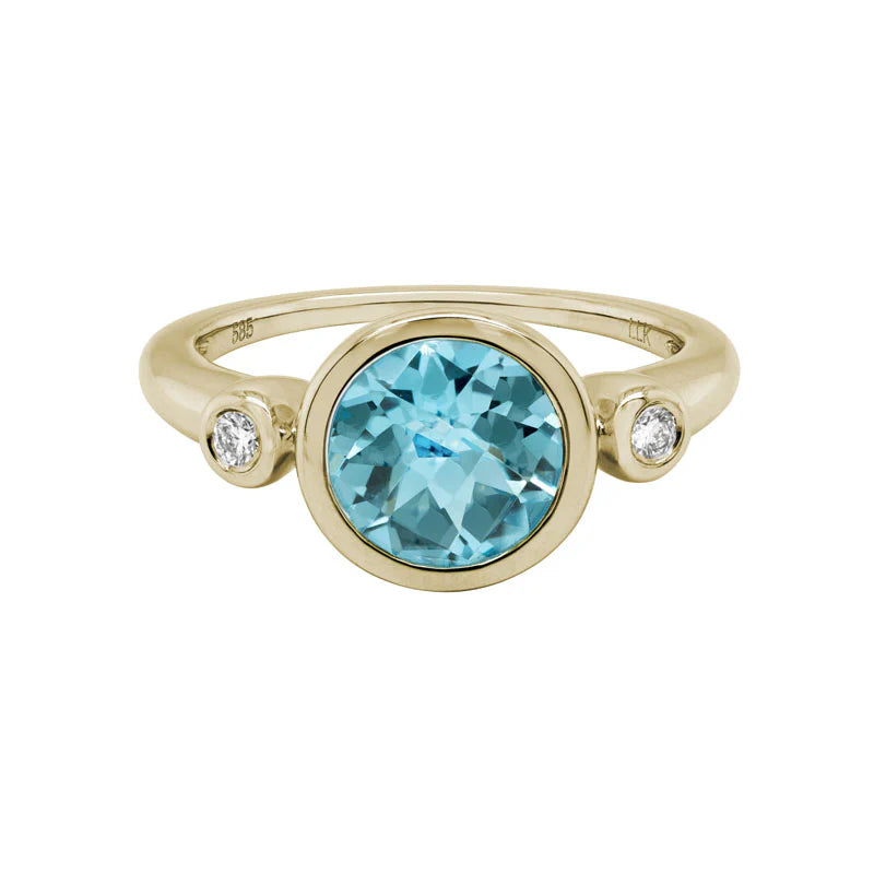 14K Yellow Gold London Blue Topaz Bezel Set Ring