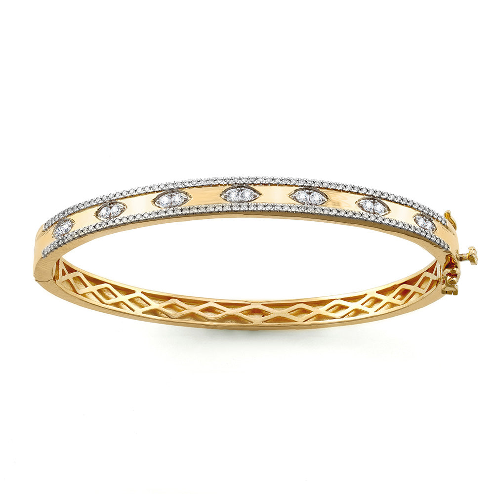 14K Yellow Gold Hinged Bangle Bracelet with 3/4TCW of Diamonds
