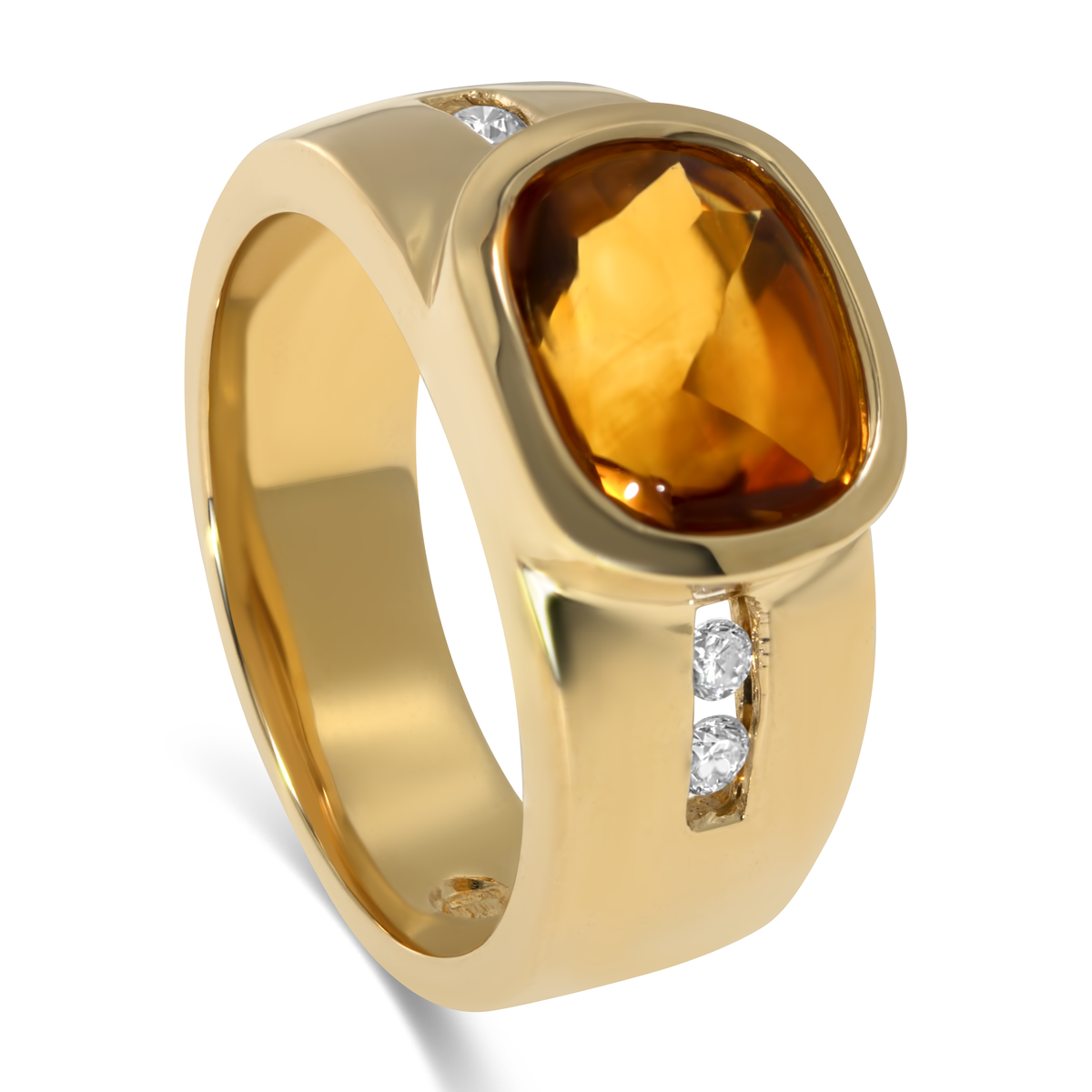 14K Yellow Gold Wide Band Cabochon Citrine Ring