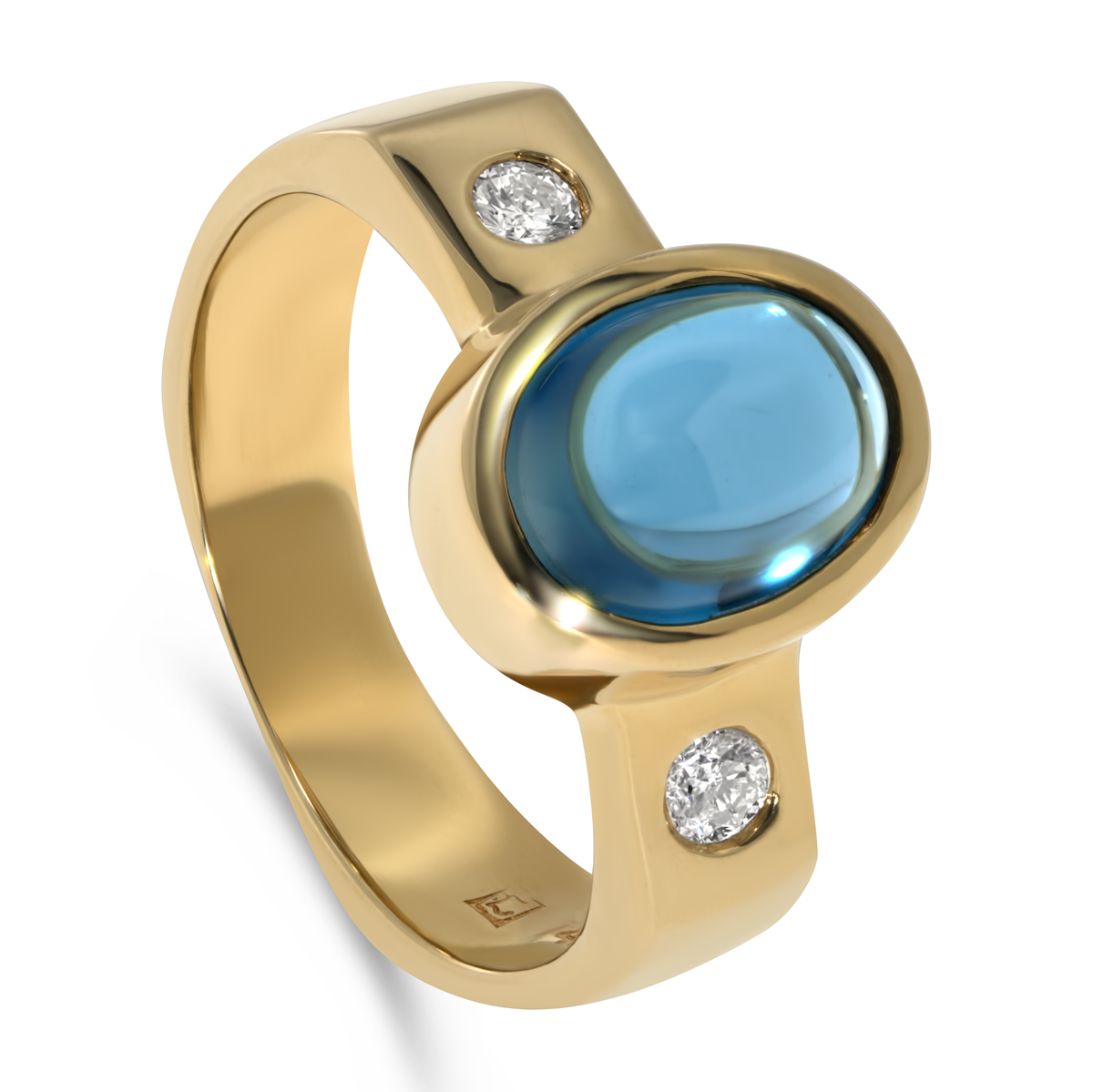 14K Yellow Gold Cabochon Blue Topaz Ring