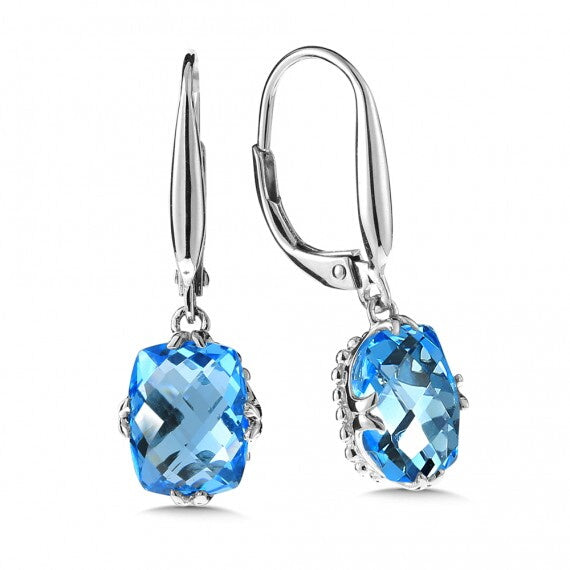 Sterling Silver Prong Set Blue Topaz Lever Back Dangle Earrings by SDC Creations