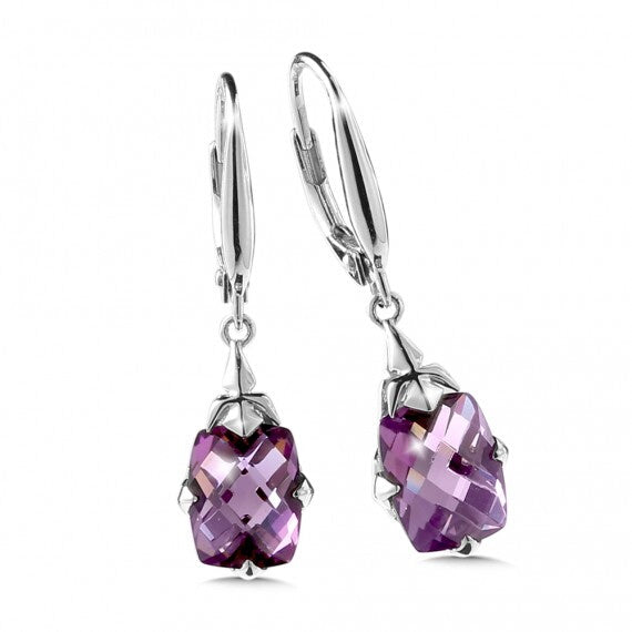 Sterling Silver Prong Set Amethyst Lever Back Dangle Earrings by SDC Creations