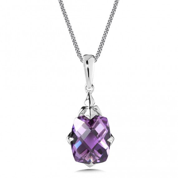 Sterling Silver Prong Set Amethyst Pendant with Necklace by SDC Creations