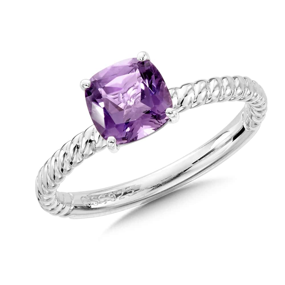 Sterling Silver Square Cut Amethyst Ring with Rope Design by SDC Creations