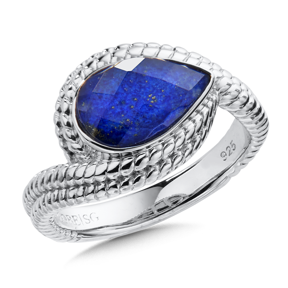 Sterling Silver Pear Shaped Faceted Lapis Ring
