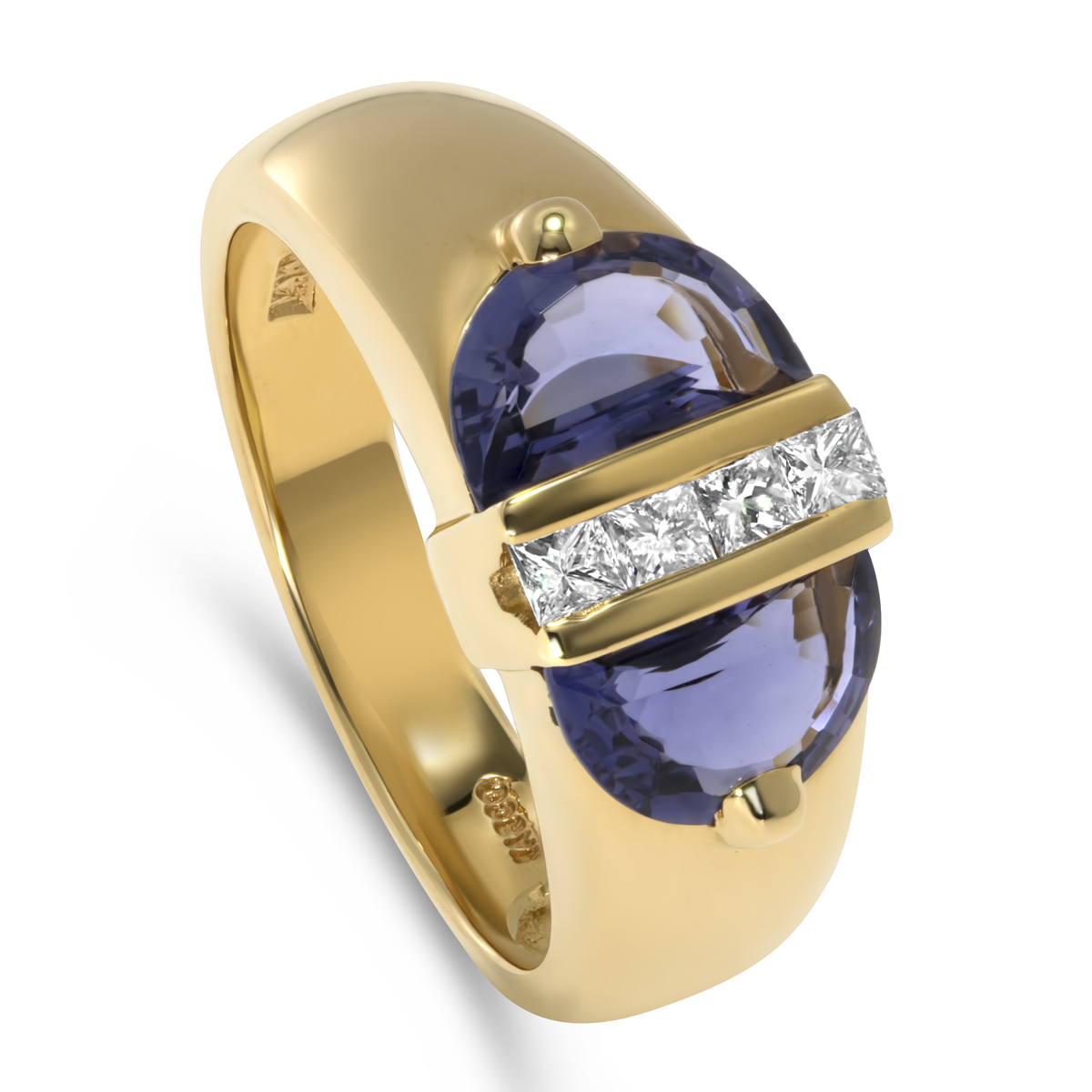 14K Yellow Gold Double Half Moon Iolite Ring