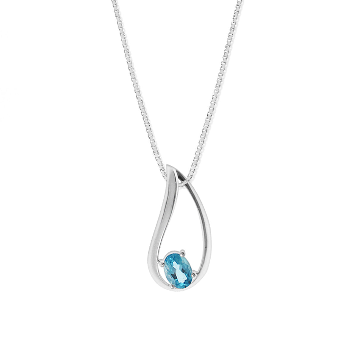 Sterling Silver Twist Oval Blue Topaz 18 inch Necklace