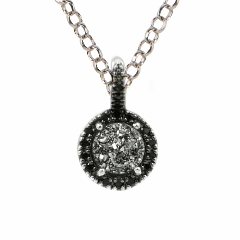 Sterling Silver Lightning Drusy And Black Spinel Mini Frame Circle Necklace by Frederic Duclos