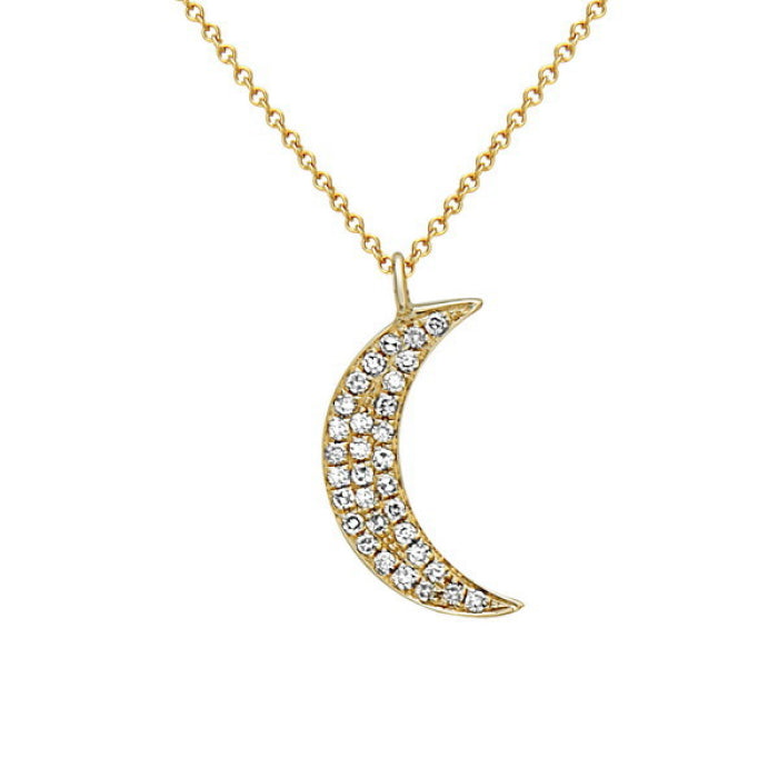 14 Karat Yellow Gold Half Moon Diamond Pendant and Necklace
