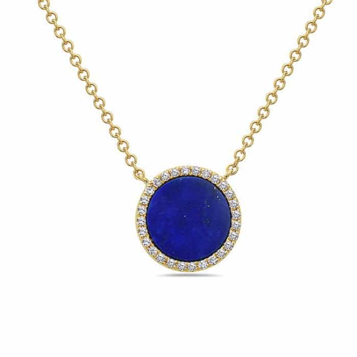 14K Yellow Gold Large Lapis Necklace with Diamonds by Bassali