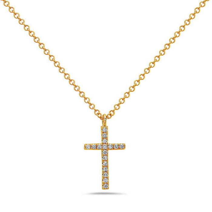14 Karat Yellow Gold Diamond Cross Necklace
