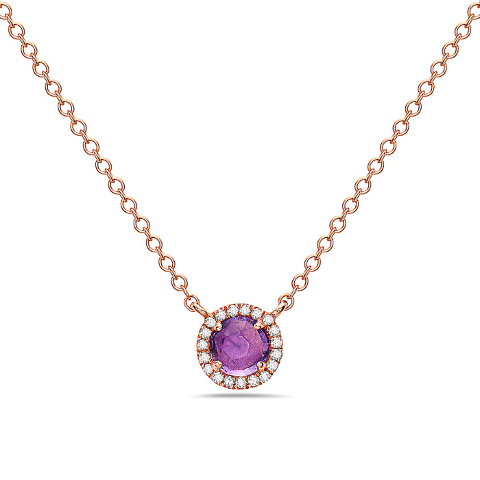 14K Rose Gold Pink Amethyst and Diamond Necklace by Bassali