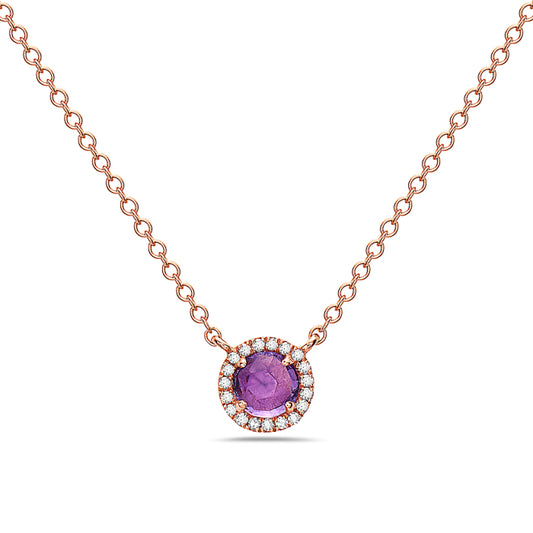 14K Rose Gold Pink Amethyst and Diamond Necklace by Bassali