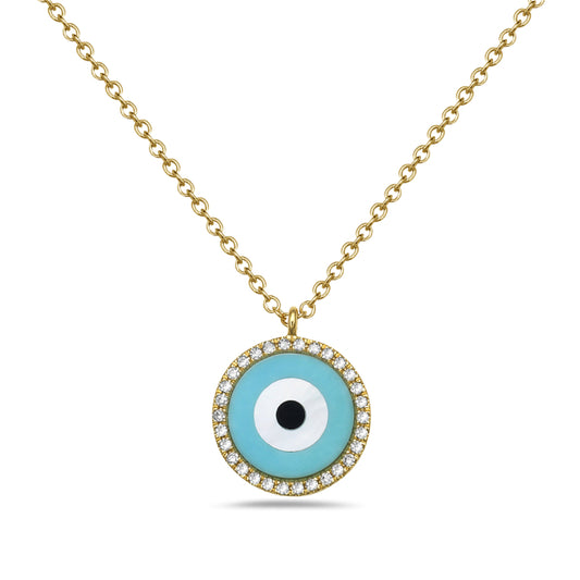 14K Rose Gold Third Eye Turquoise, Mother of Pearl, Diamond Pendant