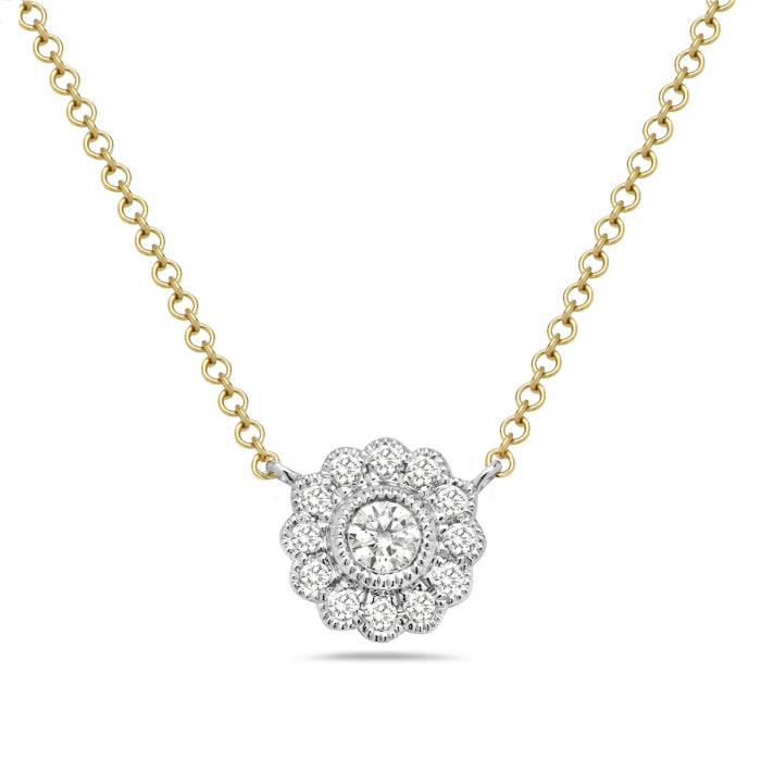 14K Two-tone Diamond Floral Necklace