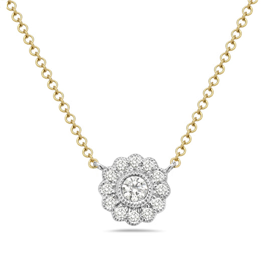 14K Two-tone Diamond Floral Necklace
